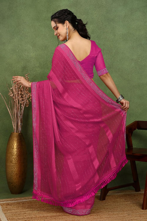 Vasthrlay Fashion Georgette Stripes Navy Ethnic Wear