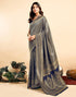 Vasthrlay Kanjivaram Banarasi Wedding Beige Saree With Navy Blue Unstitched Blouse Piece
