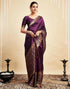 Vasthrlay Womens Banarasi Jacquard Wine Saree With Unstitched Blouse Piece
