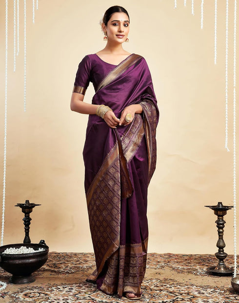 Vasthrlay Womens Banarasi Jacquard Sky Blue Saree