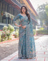 Vasthrlay Turquoise Embroidery Traditional Saree