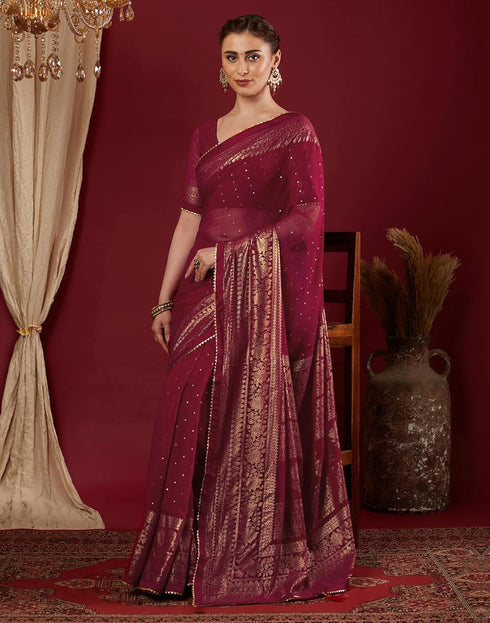 Vasthrlay Georgette Printed Unstitched Maroon Saree