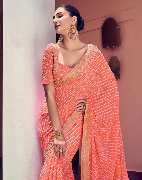 Vasthrlay Georgette Embroidery Unstitched Pink Saree