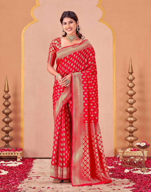 Vasthrlay Kanjivaram Jacquard Unstitched Rama Green Saree