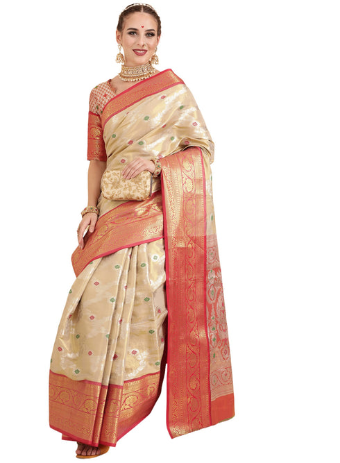 Vasthrlay Orange Banarasi Unstitched Saree