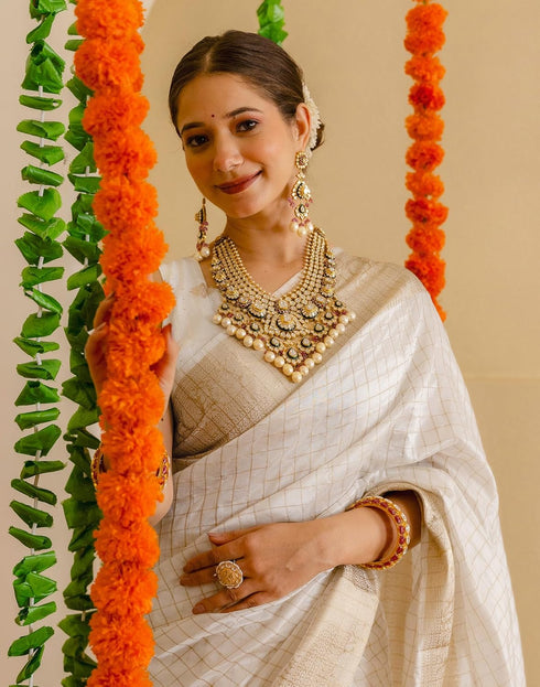 Vasthrlay Special Weaving Unstitched Off White Saree