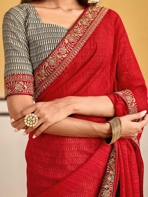 Vasthrlay Georgette Embroidered Unstitched Designer Ethnic Wear