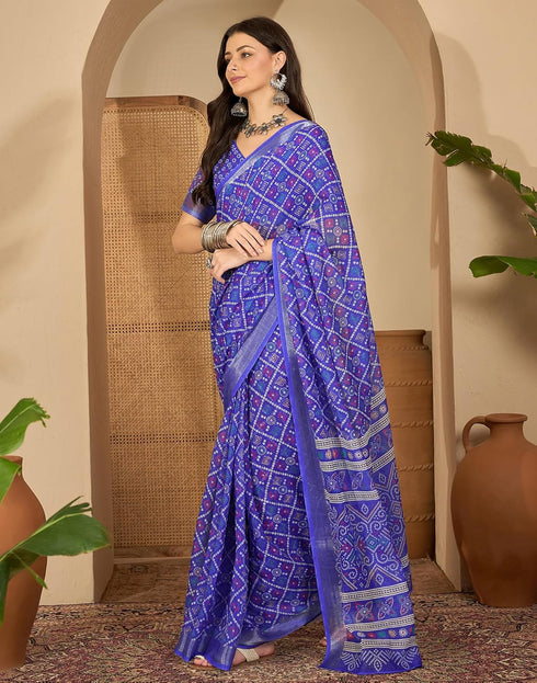 Vasthrlay Womens Printed Unstitched Purple Saree