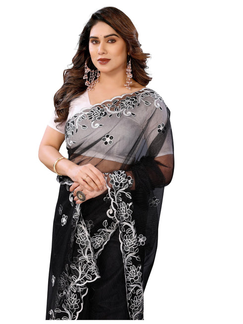 Vasthrlay Blue Embroidery Unstitched Saree