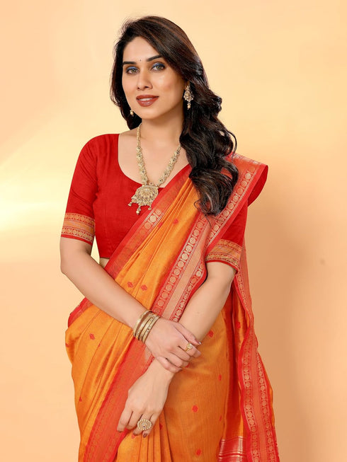 VasthrlayJacquard Boardered Unstitched Mustard Free Ethnic Wear