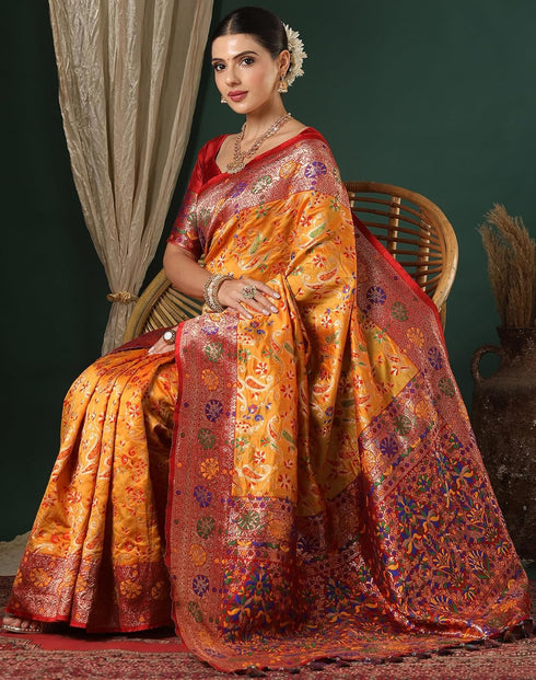 Vasthrlay Womens Banarasi Unstitched Yellow Saree