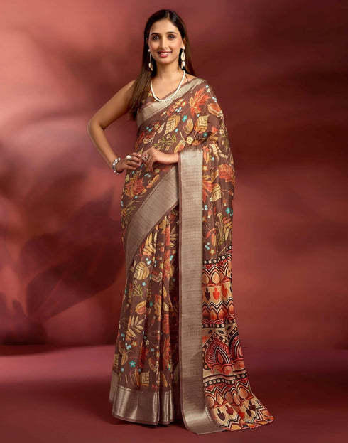 Vasthrlay Printed Jacquard Unstitched Rama Green Saree
