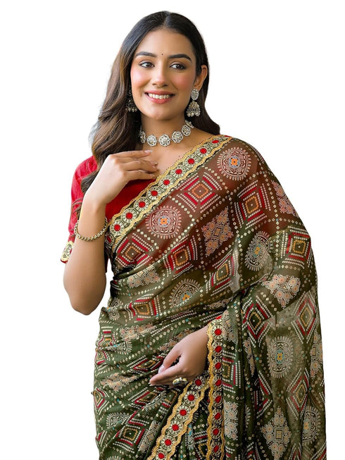 Vasthrlay Georgette Bandhani Dark Saree