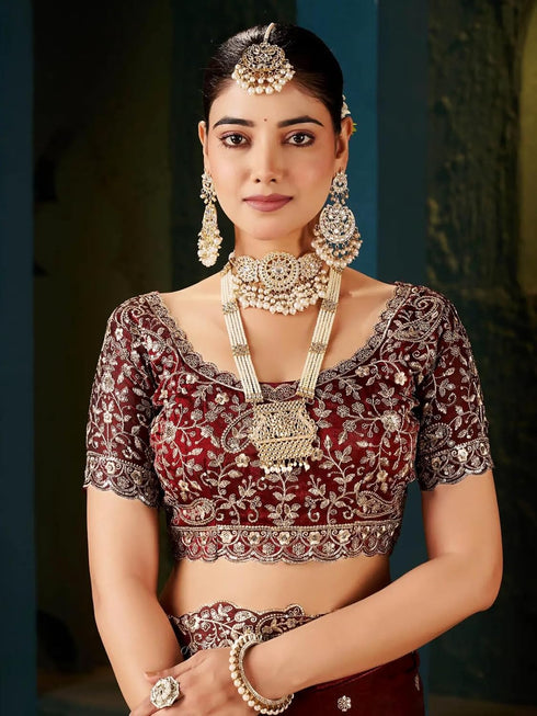 Vasthrlay Scalloped Embroidery Unstitched Rani Pink Saree
