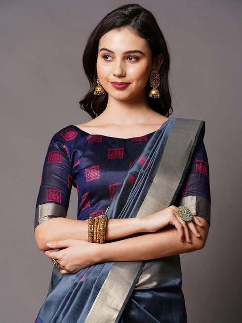 Vasthrlay Banarasi Unstitched Grey Ethnic Wear
