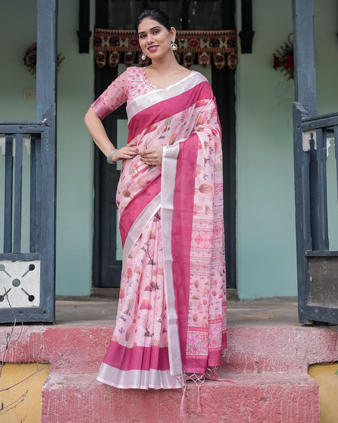 Vasthrlay Floral Prints Tasseled Saree