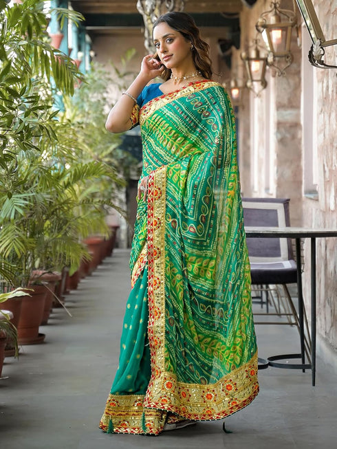 Vasthrlay Bandhani Embroidery Red Saree