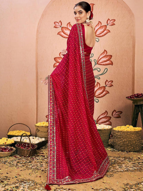 Vasthrlay Embroidery Bandhani Unstitched Rama Green Saree