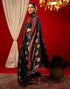 Vasthrlay Chiffon Printed Black Saree With Unstitched Blouse Piece