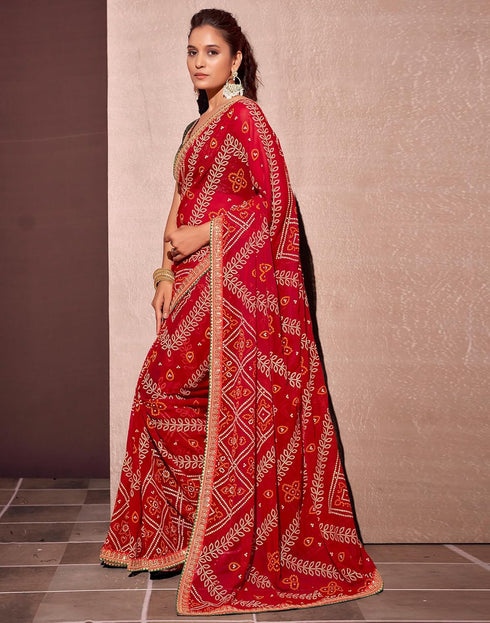 Vasthrlay Georgette Embroidery Unstitched Yellow Saree