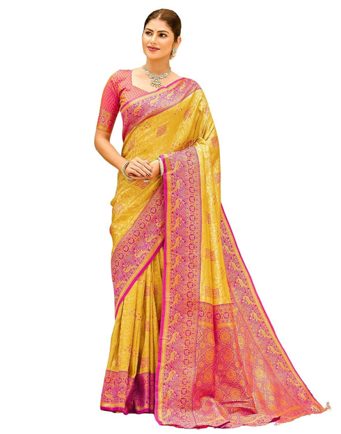 Vasthrlay Womens Banarasi Unstitched Yellow Saree