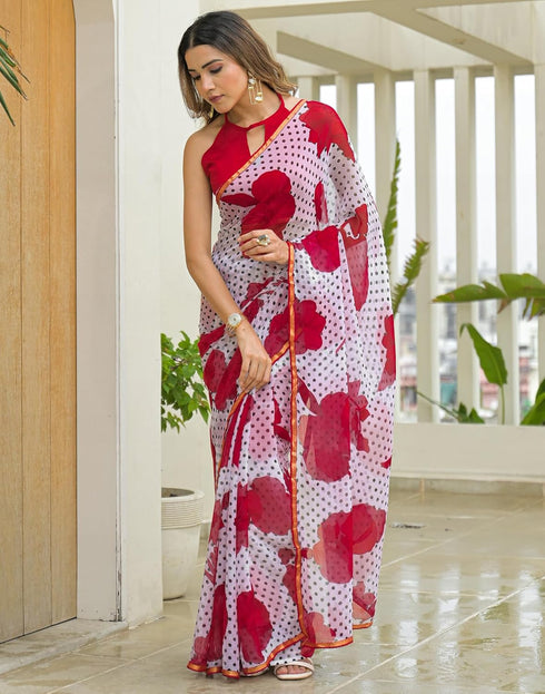 Vasthrlay Chiffon Blouse Maroon Saree