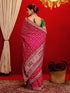 Vasthrlay Printed Bandhani Dark Pink Saree With Green Unstitched Blouse Piece