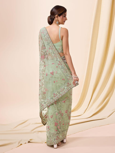 Vasthrlay Embroidery Unstitched Pistagreen Ethnic Wear