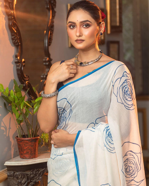 Vasthrlay Blue Unstitched Saree