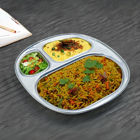 Stainless Steel Plates with Compartments Set of 2