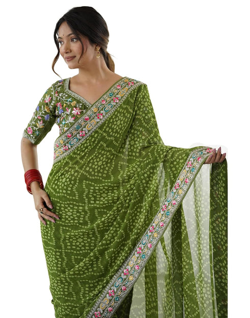 Vasthrlay Georgette Embroidery Unstitched Pink Saree