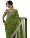 Vasthrlay Georgette Embroidery Mehandi Green Saree With Unstitched Blouse Piece