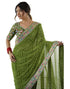 Vasthrlay Georgette Embroidery Mehandi Green Saree With Unstitched Blouse Piece