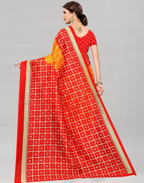 Vasthrlay Bandhani Printed Red Saree With Unstitched Blouse Piece
