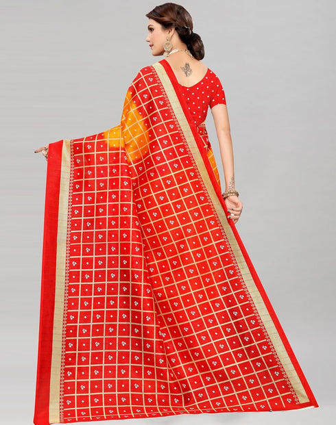 Vasthrlay Bandhani Printed Unstitched Red Saree