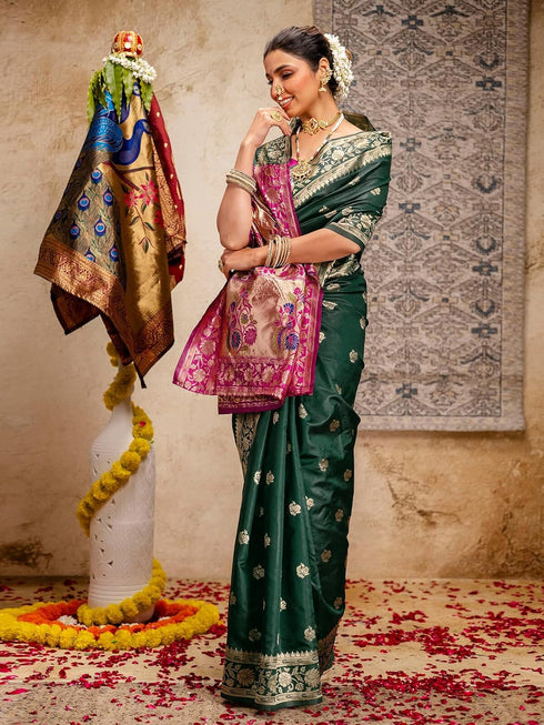 Vasthrlay Weaving Paithani Unstitched Maroon Saree