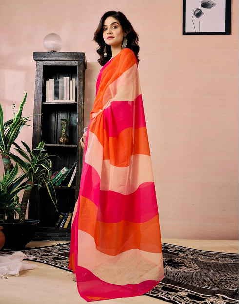 Vasthrlay Chanderi Printed Unstitched Orange Saree