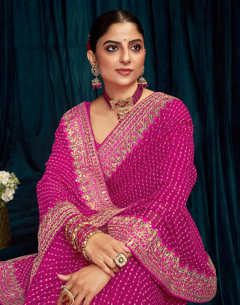 Vasthrlay Embroidery Georgette Pink1 Saree With Unstitched Blouse Piece