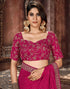 Vasthrlay Georgette Leheriya Dark Pink Saree With Unstitched Blouse Piece