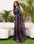 Vasthrlay Womens Printed Navy Blue1 Saree With Unstitched Blouse Piece