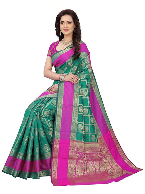 Vasthrlay Banarasi Green Ethnic Wear
