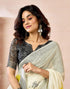 Vasthrlay Womens Printed Off White And Yellow Saree With Unstitched Blouse Piece