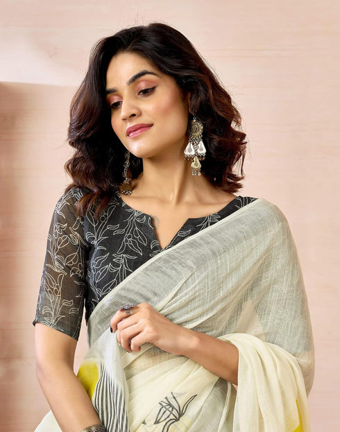 Vasthrlay Womens Printed Unstitched Olive Green Saree