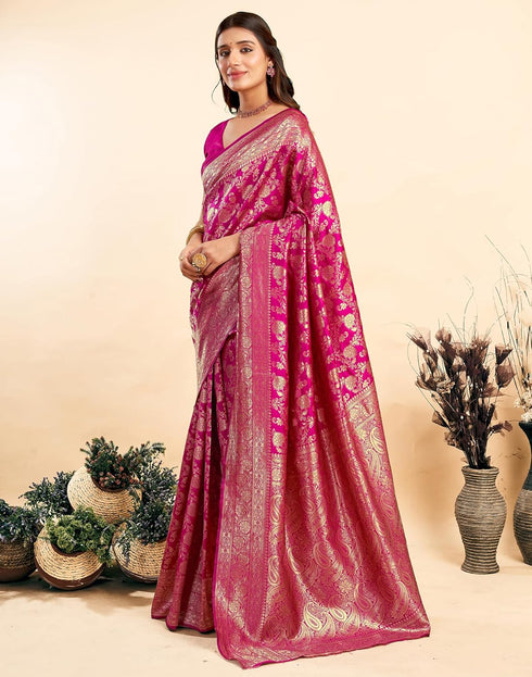 Vasthrlay Womens Banarasi Unstitched Olive Green Saree