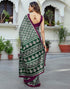 Vasthrlay Womens Printed Green And Purple And Beige Saree With Unstitched Blouse Piece