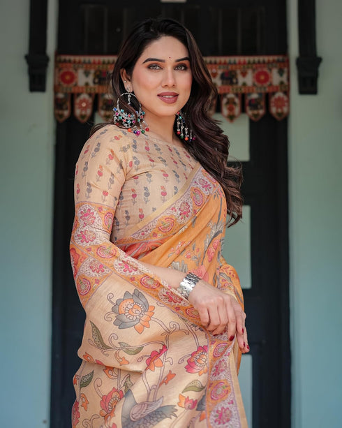 Vasthrlay Handloom Tassels Botanical Saree