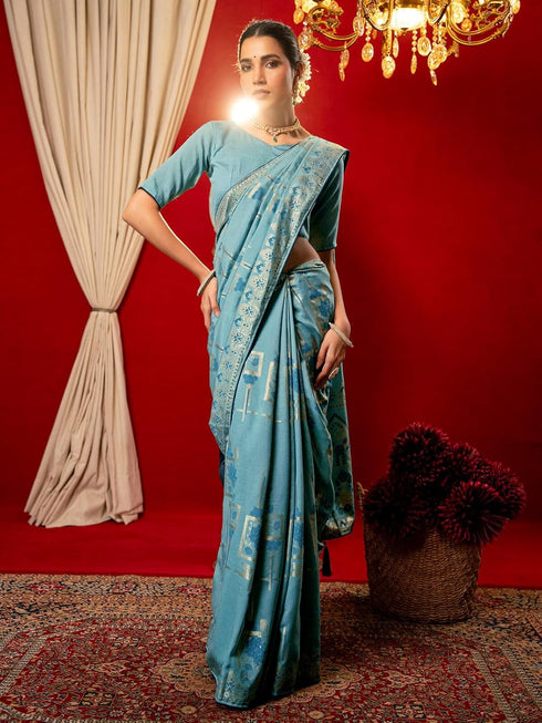 Vasthrlay Vichitra Printed Unstitched Maroon Saree