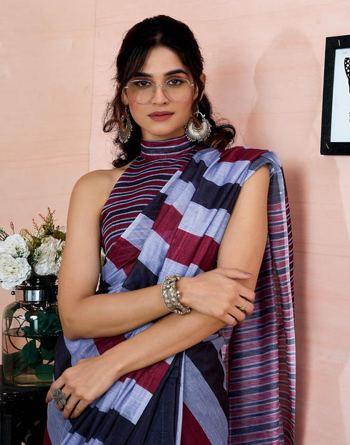 Vasthrlay Printed Chanderi Unstitched Teal Saree