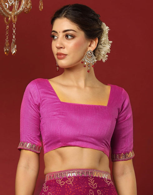 Vasthrlay Georgette Bandhani Unstitched Rani Pink Saree