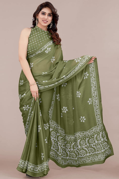Vasthrlay Fashion Chiffon Printed Parrot Ethnic Wear